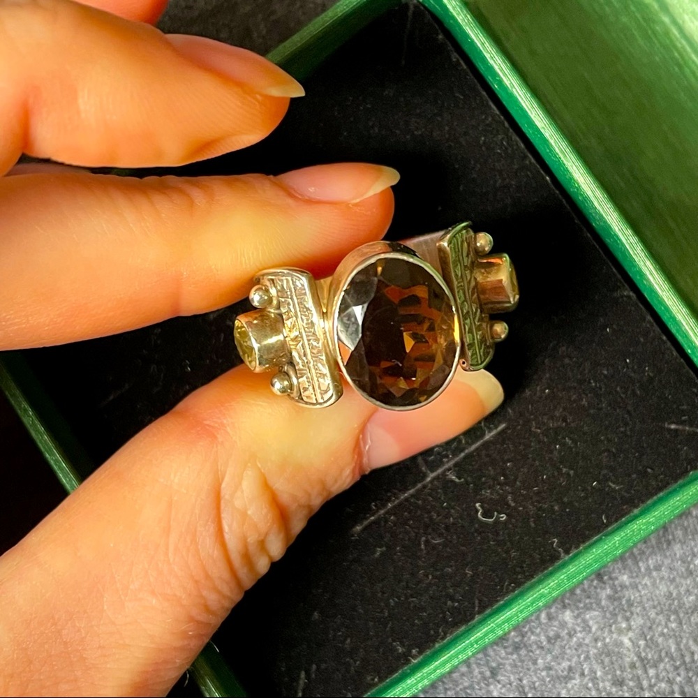 Amber & Silver Statement Ring - image 1